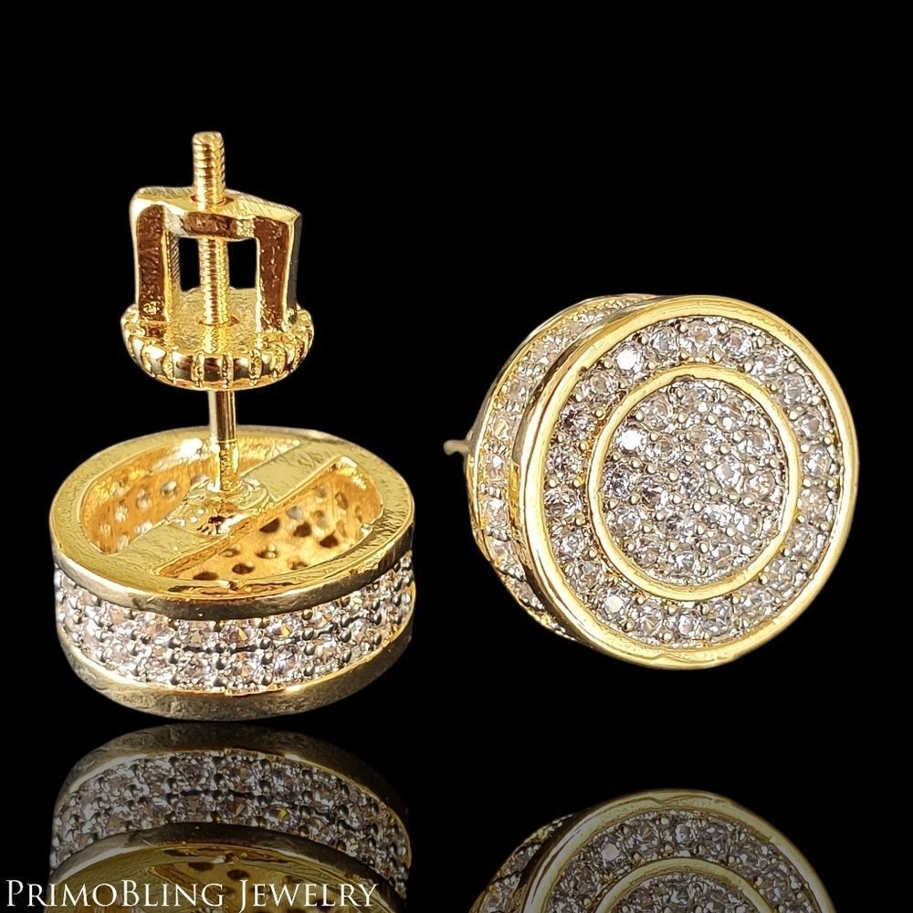 primobling Gold Round Pavé Crystal Stud Earrings - Picture 2 of 4